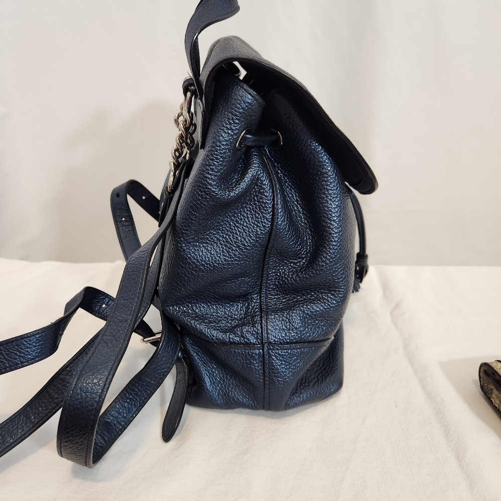 Coach Navy Leather Drawstring Backpack - Picture 2 of 7